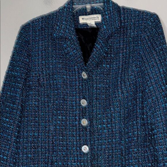 Appleseed’s Blue Textured Tweed Blazer with Notched Lapels - Picture 8 of 13